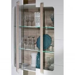 Loftscape Vitrine Toscana - Éclairage inclus Blanc brillant / Imitation chêne Nelson -Meubles de salle à manger Soldes Magasin 1000342510 220413 050 DETAILS P000000001000342510