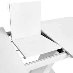 Loftscape Salle à manger Kosis (5 éléments) - (Extensible) - Imitation cuir / Acier inoxydable - Blanc / Chrome -Meubles de salle à manger Soldes Magasin 1000343657 220414 070 DETAILS P000000001000343657