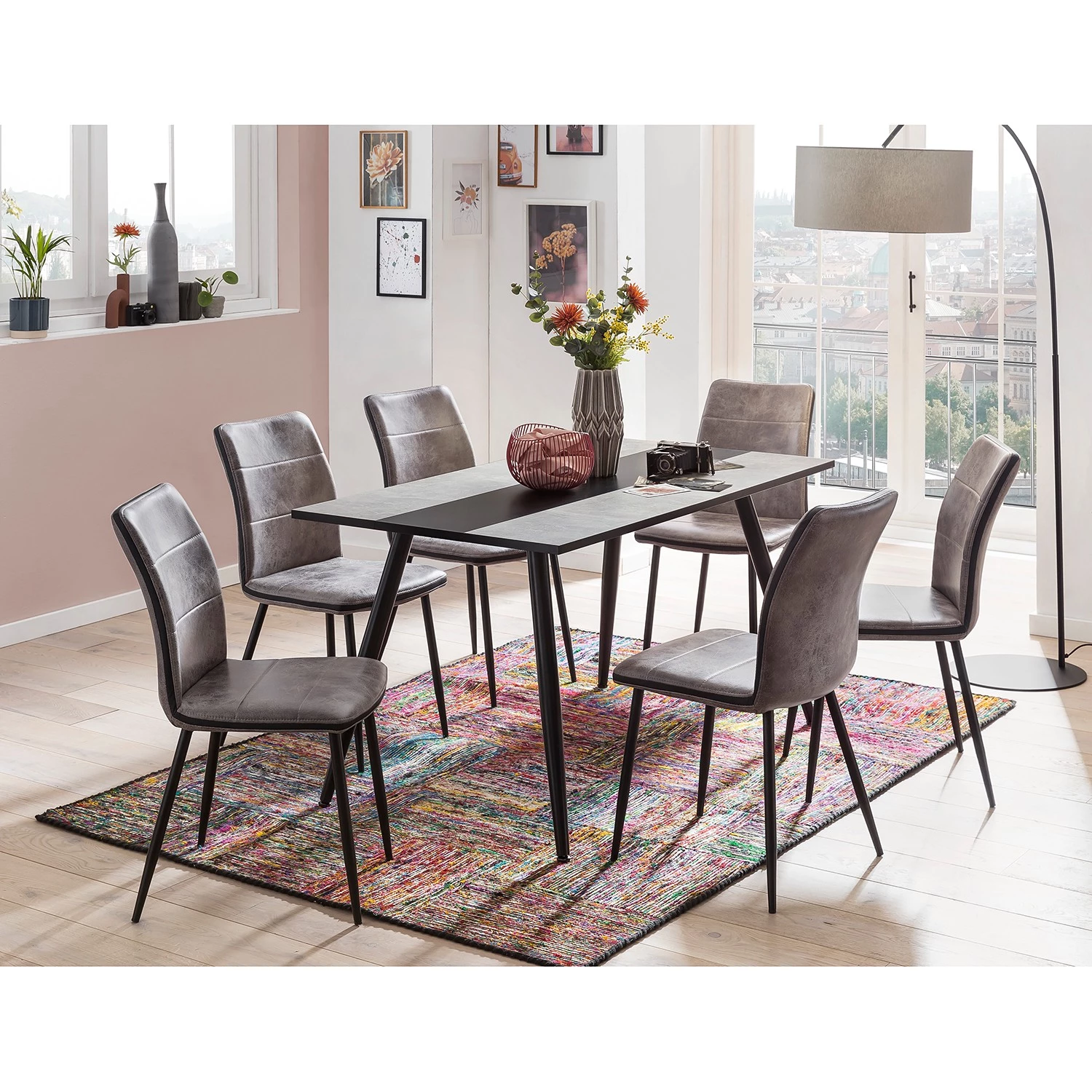 Red Living Chaises capitonnées Plemy (lot de 2) - Gris 2 Red Living Chaises capitonnées Plemy (lot de 2) - Gris – Image 2