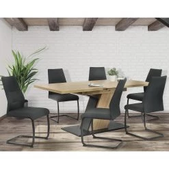 Loftscape Salle à manger Vallen (7 éléments) - (Extensible) Anthracite / Imitation chêne artisan