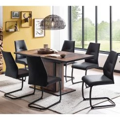 Loftscape Salle à manger Verona (7 éléments) - (Extensible) Anthracite / Imitation bois ancien