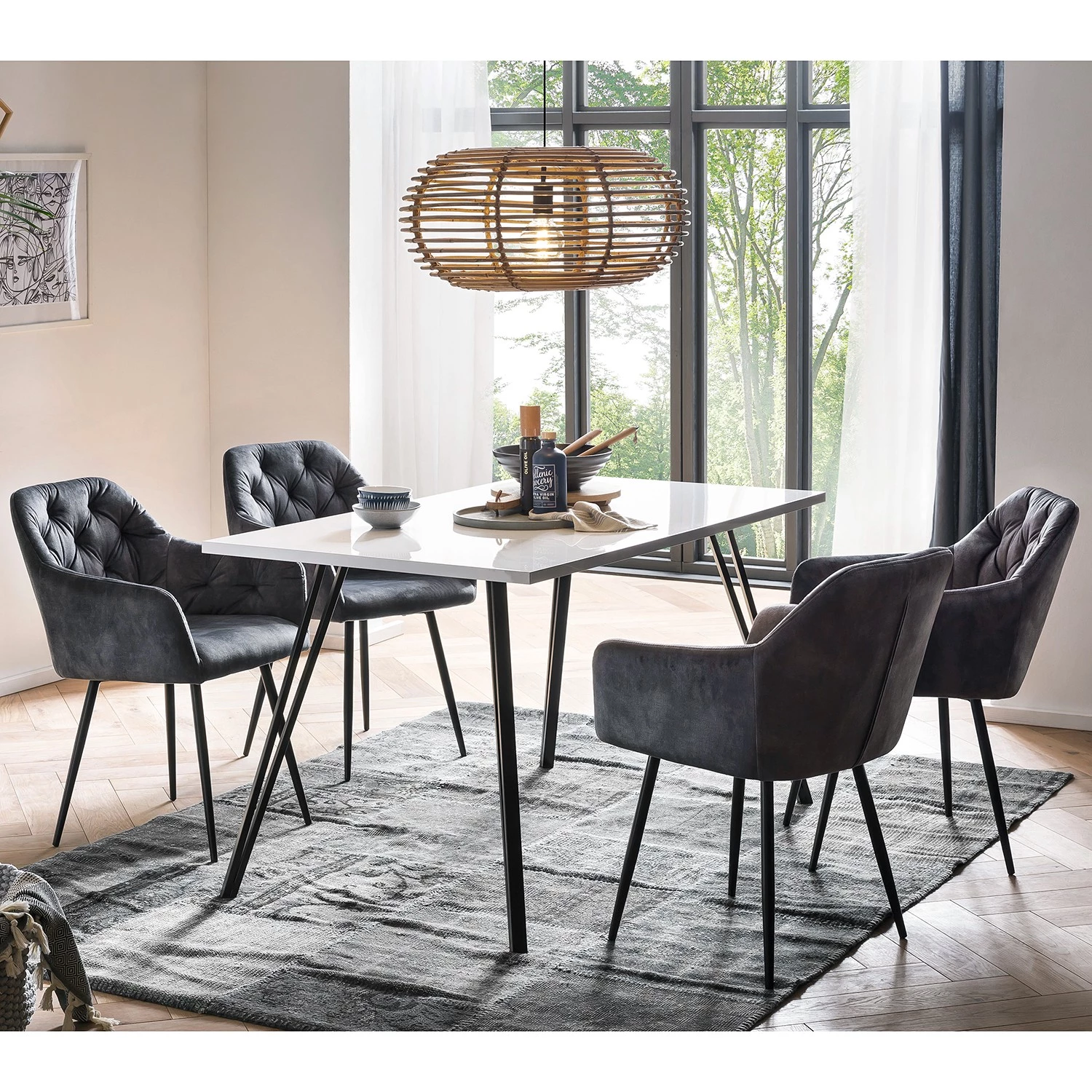 Loftscape Salle à manger Wilora (5 éléments) - Gris / Blanc brillant 1 Loftscape Salle à manger Wilora (5 éléments) - Gris / Blanc brillant