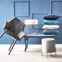 Butlers Chaises à accoudoirs VELVET (lot de 2) - Polyester / Métal - Gris -Meubles de salle à manger Soldes Magasin 1000343995 220406 022 MOOD DETAILS P000000001000343995 mood