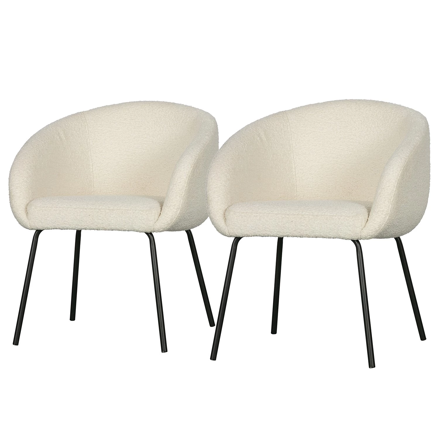 Loftscape Chaises à accoudoirs Pangolo (lot de 2) - Bouclé / Acier - Blanc / Noir 1 Loftscape Chaises à accoudoirs Pangolo (lot de 2) - Bouclé / Acier - Blanc / Noir