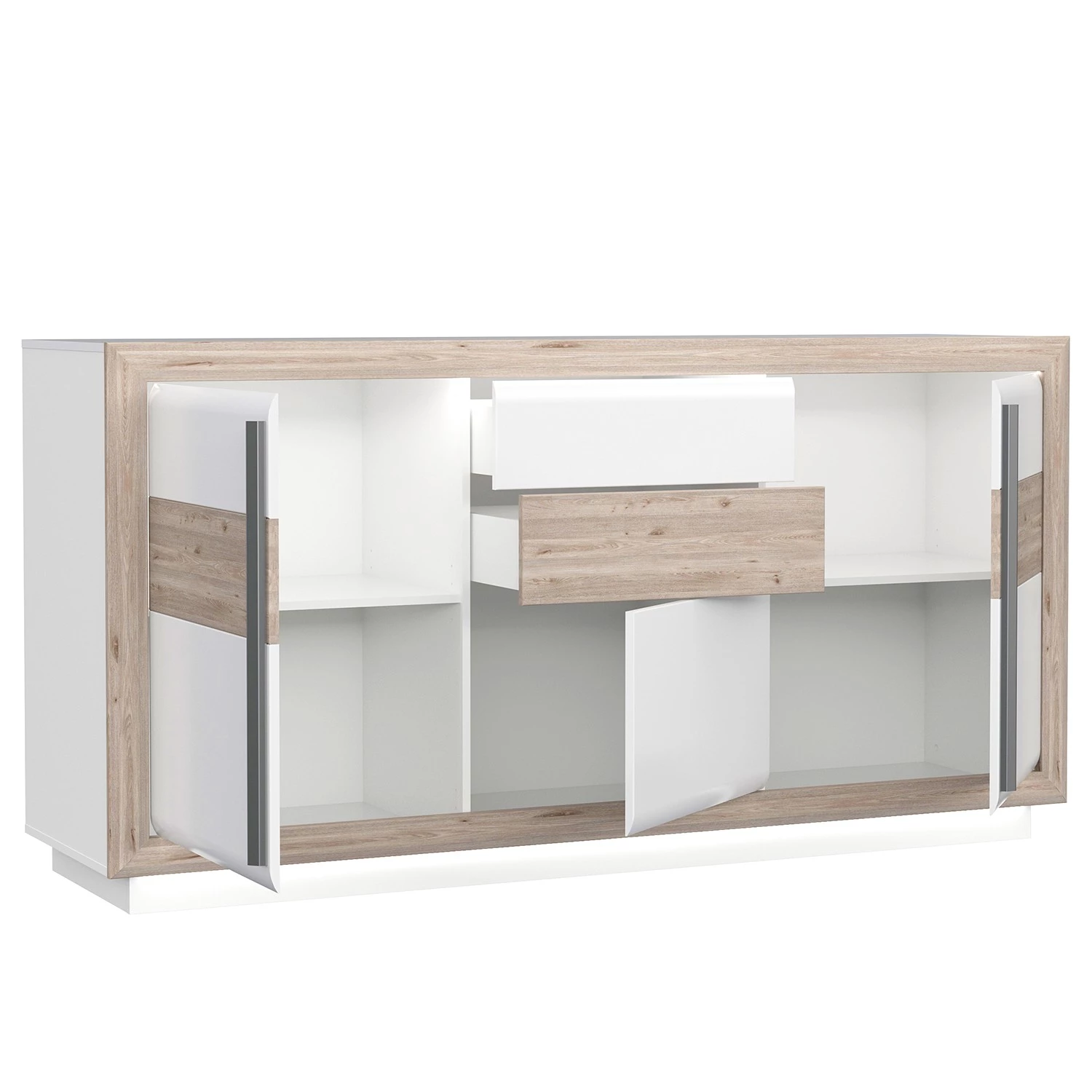 Loftscape Buffet Wilander - Éclairage inclus - Blanc brillant / Imitation chêne Nelson 4 Loftscape Buffet Wilander - Éclairage inclus - Blanc brillant / Imitation chêne Nelson – Image 4