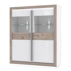 Loftscape Vitrine Wilander - Éclairage inclus - Blanc brillant / Imitation chêne Nelson