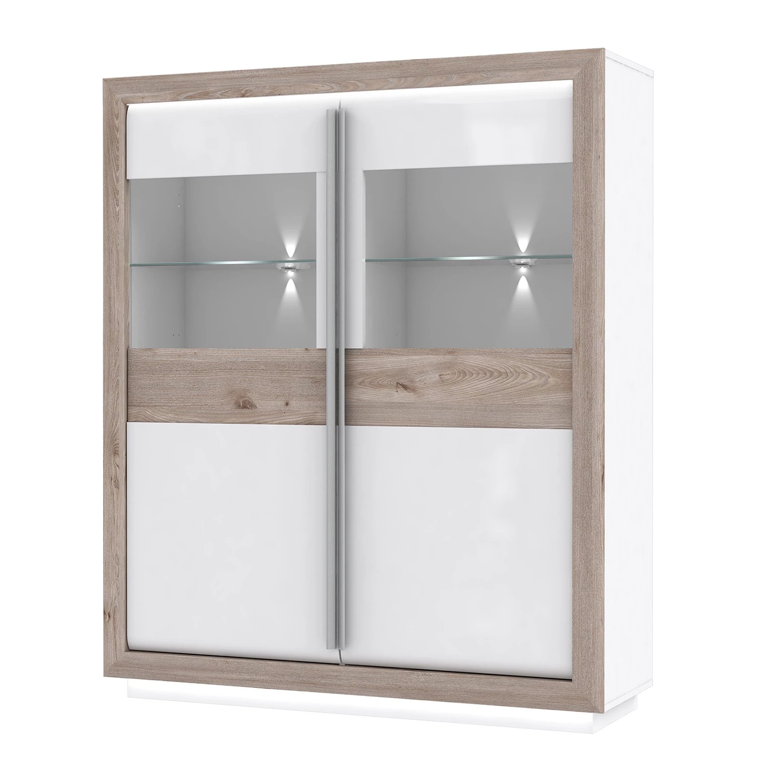 Loftscape Vitrine Wilander - Éclairage inclus - Blanc brillant / Imitation chêne Nelson 1 Loftscape Vitrine Wilander - Éclairage inclus - Blanc brillant / Imitation chêne Nelson