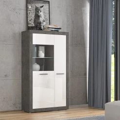 Loftscape Vitrine Vetras - Blanc brillant / Imitation béton -Meubles de salle à manger Soldes Magasin 1000344672 220414 021 MOOD DETAILS P000000001000344672 mood