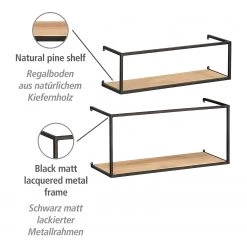 WENKO Étagère murale Geo (2) - Bambou massif / Métal - Bambou / Noir -Meubles de salle à manger Soldes Magasin 1000345605 220412 040 DETAILS P000000001000345605