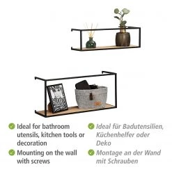 WENKO Étagère murale Geo (2) - Bambou massif / Métal - Bambou / Noir -Meubles de salle à manger Soldes Magasin 1000345605 220412 050 DETAILS P000000001000345605