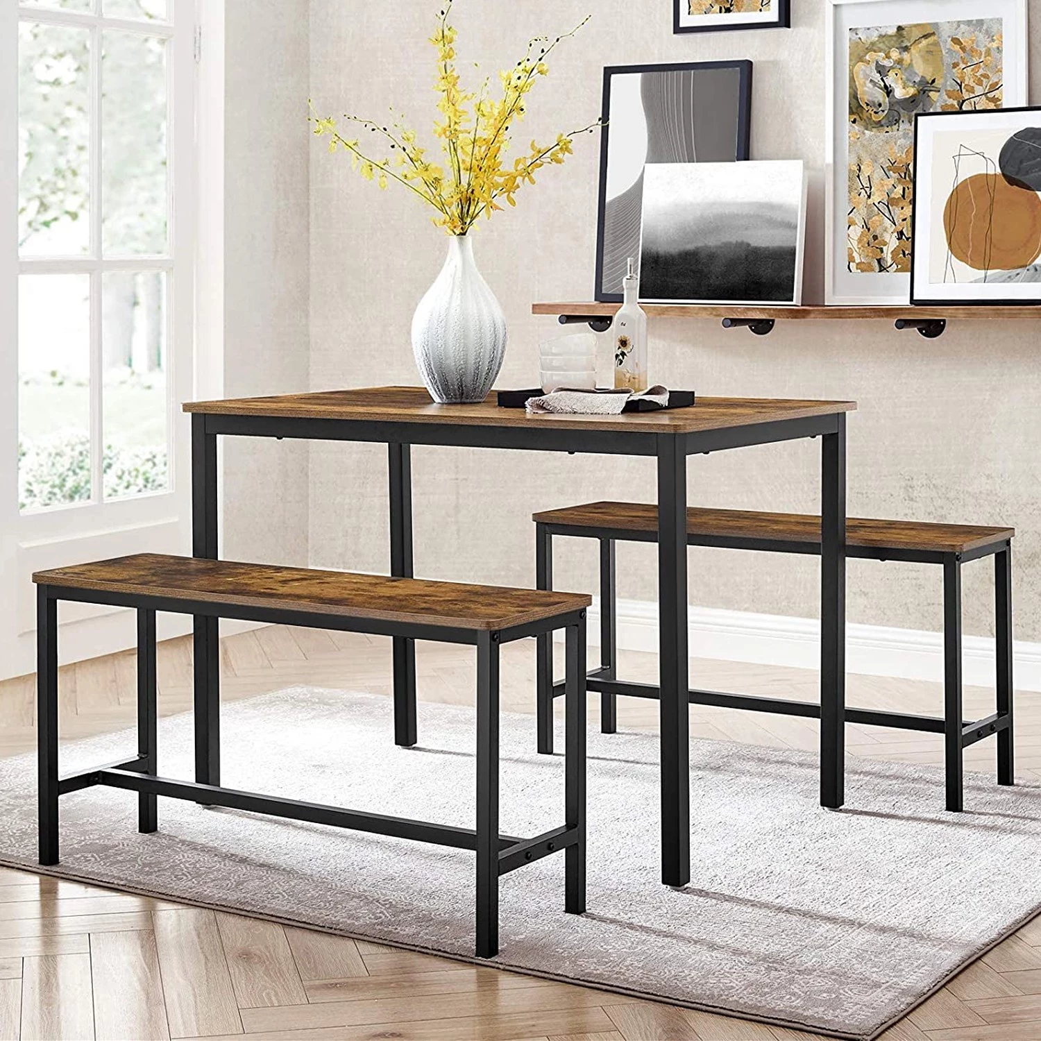 Red Living Salle à manger Pilbara (3 éléments) - Imitation bois recyclé / Noir 1 Red Living Salle à manger Pilbara (3 éléments) - Imitation bois recyclé / Noir