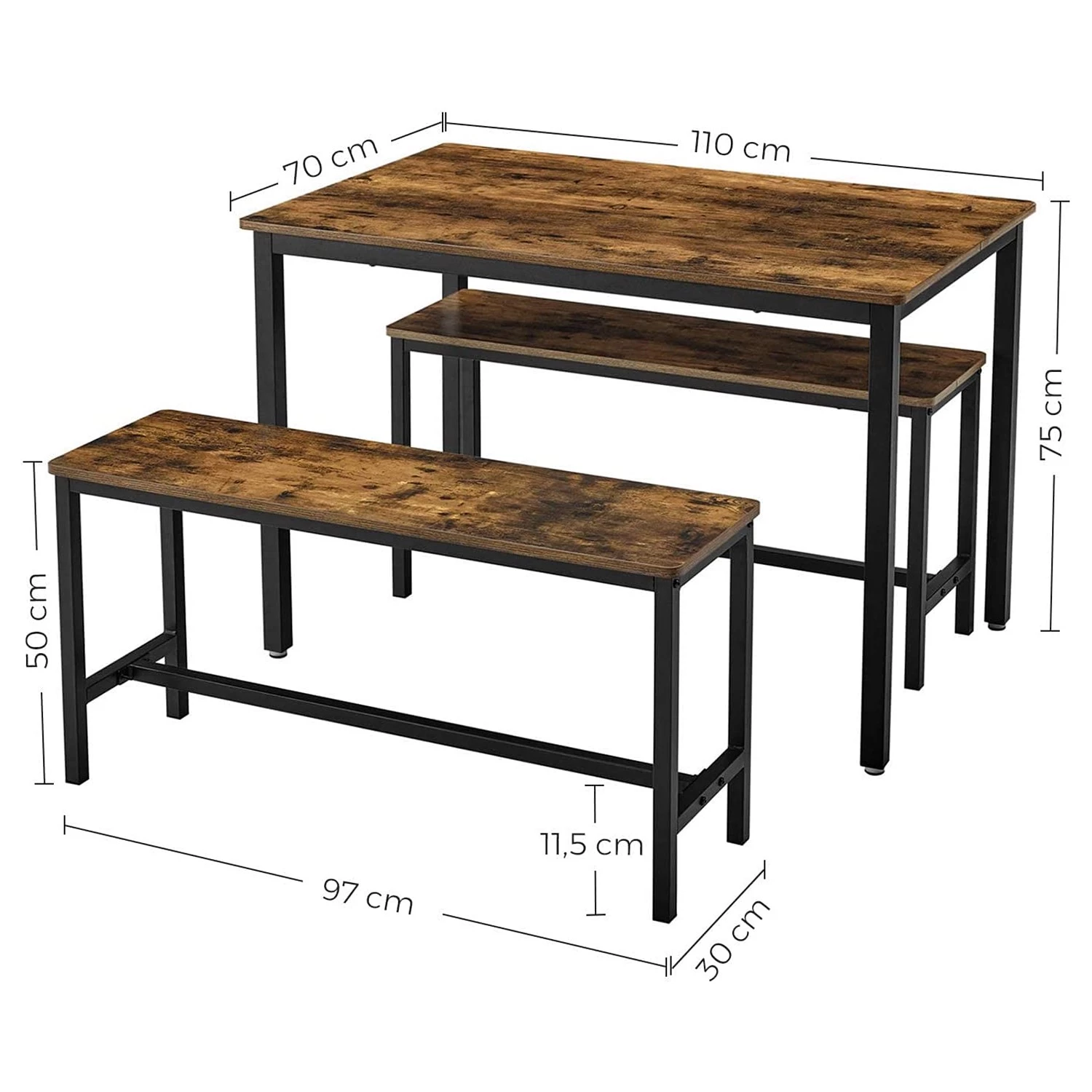 Red Living Salle à manger Pilbara (3 éléments) - Imitation bois recyclé / Noir 8 Red Living Salle à manger Pilbara (3 éléments) - Imitation bois recyclé / Noir – Image 8