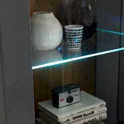 Loftscape Vitrine Accra - Anthracite / Imitation chêne -Meubles de salle à manger Soldes Magasin 1000348816 220506 032 DETAILS P000000001000348816