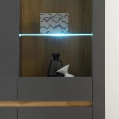 Loftscape Vitrine haute Accra - Anthracite / Imitation chêne -Meubles de salle à manger Soldes Magasin 1000348817 220506 032 DETAILS P000000001000348817