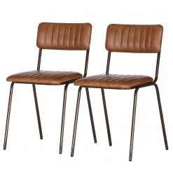 Ars manufacti Chaises de bar Blasdell (lot de 2) - Cuir véritable / Métal - Marron vintage/ Laiton vieilli