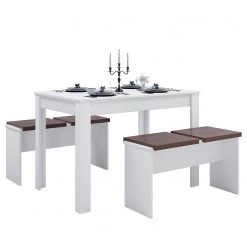 VCM Salle à manger Esal XXL (3 éléments) - Blanc / Marron