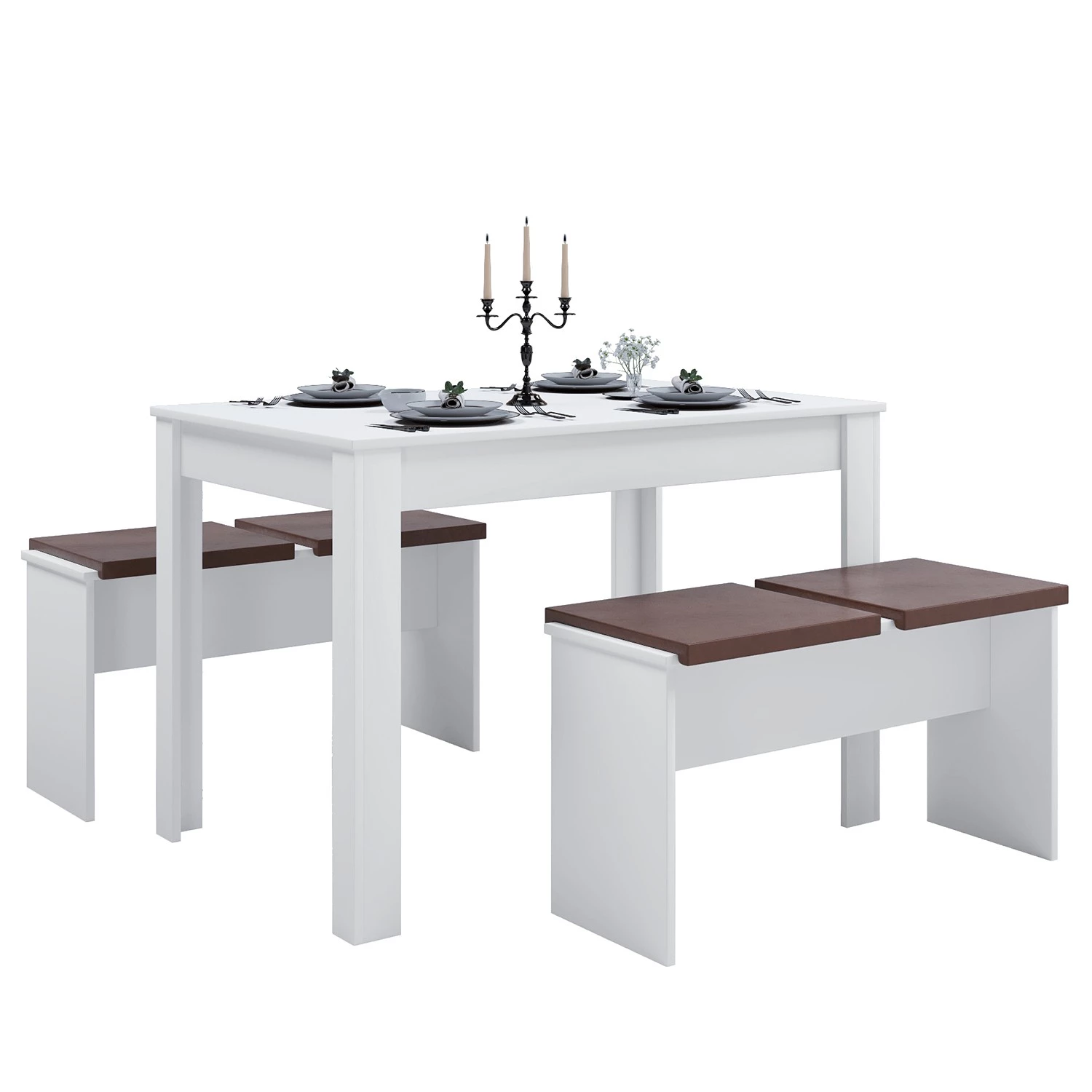 VCM Salle à manger Esal XXL (3 éléments) - Blanc / Marron 1 VCM Salle à manger Esal XXL (3 éléments) - Blanc / Marron