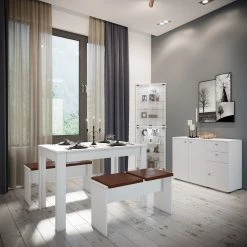 VCM Salle à manger Esal XXL (3 éléments) - Blanc / Marron 6 VCM Salle à manger Esal XXL (3 éléments) - Blanc / Marron -Meubles de salle à manger Soldes Magasin 1000353030 220704 021 MOOD DETAILS P000000001000353030 mood