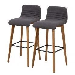 Loftscape Chaises de bar Alaric (lot de 2) - Tissu / Chêne massif / Métal - Gris / Chêne / Noir