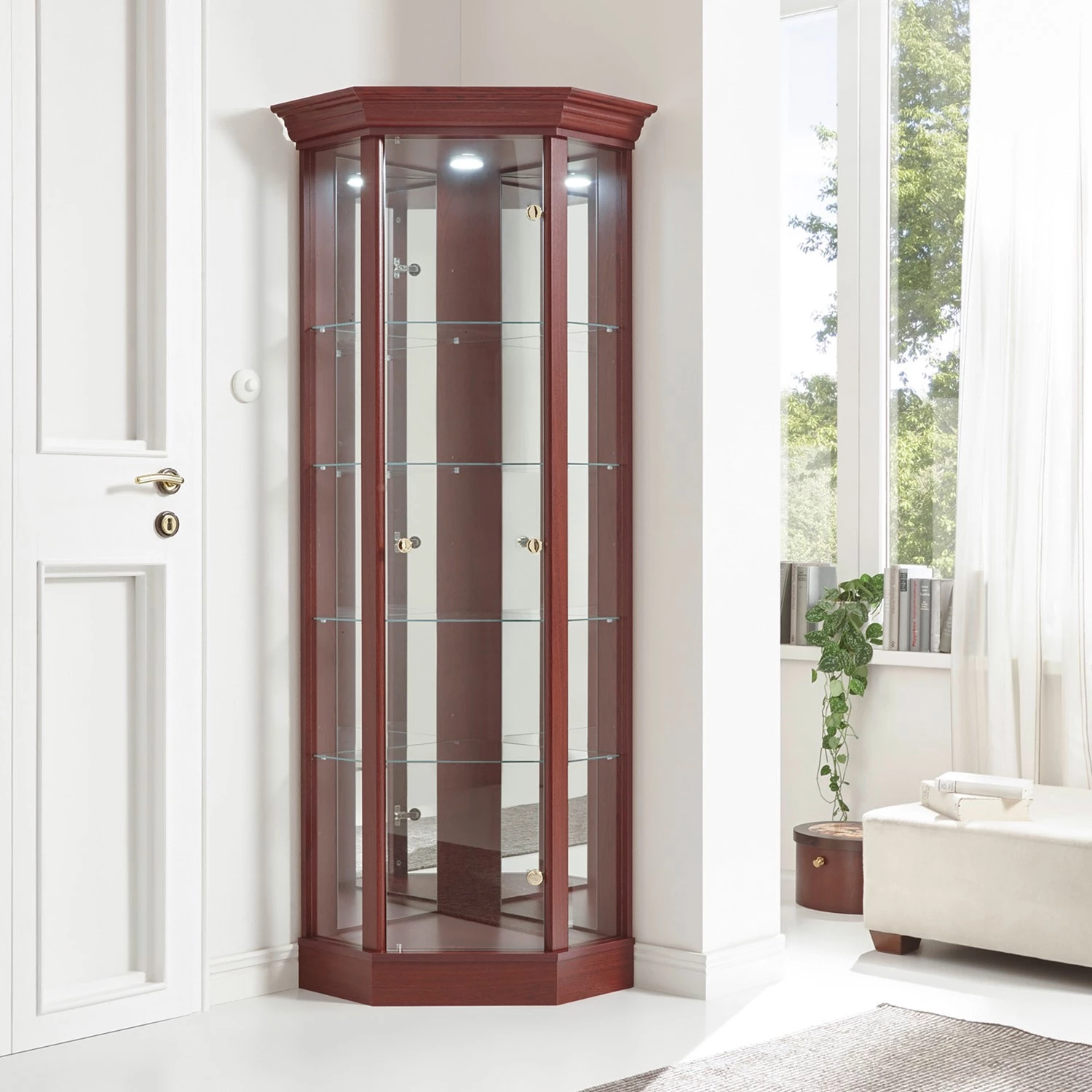 Ridgevalley Vitrine d’angle Loroux - Avec éclairage inclus - Imitation Mahagoni 2 Ridgevalley Vitrine d’angle Loroux - Avec éclairage inclus - Imitation Mahagoni – Image 2