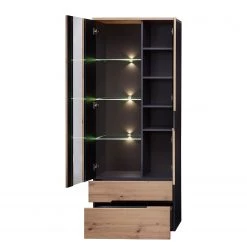 Loftscape Vitrine Moosic - Avec éclairage - Imitation chêne artisan / Graphite -Meubles de salle à manger Soldes Magasin 1000357964 220608 030 DETAILS P000000001000357964