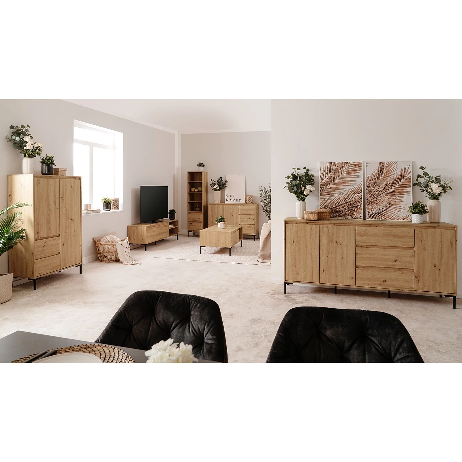 Loftscape Buffet Brochet II - Imitation chêne / Noir 4 Loftscape Buffet Brochet II - Imitation chêne / Noir – Image 4