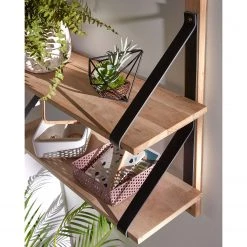 Red Living Étagère murale Nakuru - Hêtre massif / Cuir véritable - Hêtre / Noir -Meubles de salle à manger Soldes Magasin 1000363967 220714 023 MOOD DETAILS P000000001000363967 mood