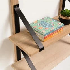 Red Living Étagère murale Nakuru - Hêtre massif / Cuir véritable - Hêtre / Noir -Meubles de salle à manger Soldes Magasin 1000363967 220714 030 DETAILS P000000001000363967