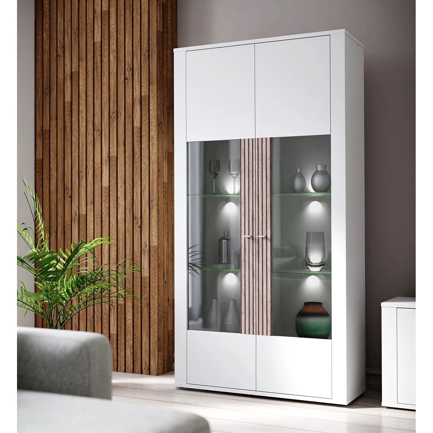 Loftscape Vitrine Millquarter II - Blanc / Imitation chêne clair 2 Loftscape Vitrine Millquarter II - Blanc / Imitation chêne clair – Image 2