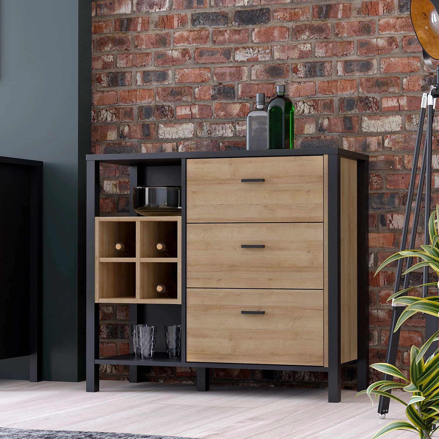 Red Living Buffet Kasala I - Imitation chêne Riviera / Noir 2 Red Living Buffet Kasala I - Imitation chêne Riviera / Noir – Image 2