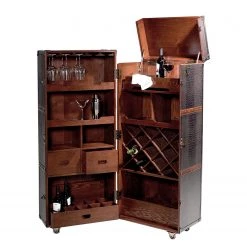 Butlers Valise bar HEMINGWAY - Cuir aniline / Frêne massif - Brun foncé -Meubles de salle à manger Soldes Magasin 1000365699 220728 030 DETAILS P000000001000365699