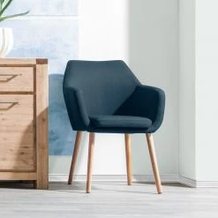 Mørteens Chaises à accoudoirs Nicholas - Tissu Cors: Bleu jean - 1 chaise -Meubles de salle à manger Soldes Magasin armlehnenstuhl nicholas ii webstoff eiche massiv jeansblau 5125392