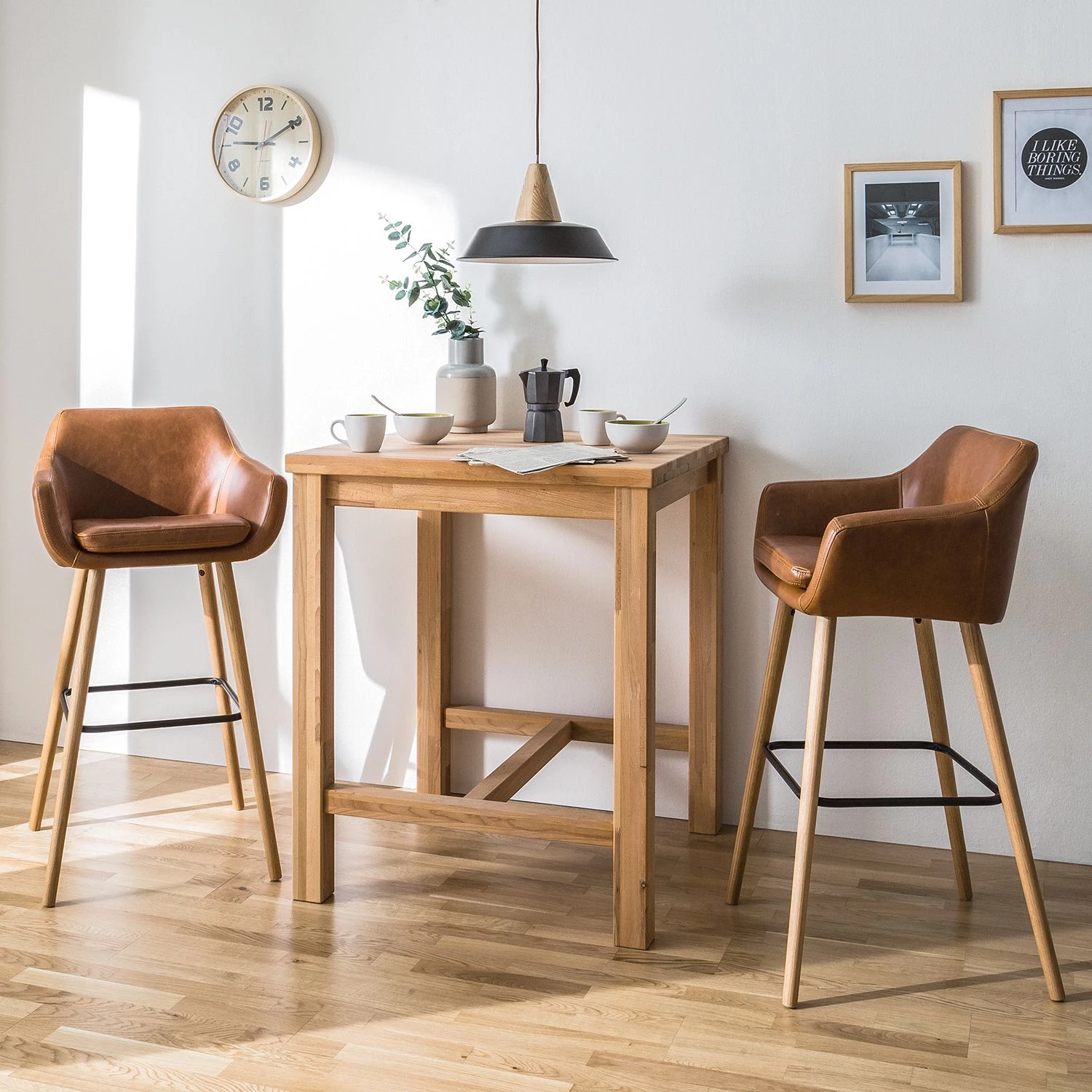 Mørteens Chaises de bar Nicholas I - Imitation cuir / Chêne massif - Marron vintage - Lot de 2 2 Mørteens Chaises de bar Nicholas I - Imitation cuir / Chêne massif - Marron vintage - Lot de 2 – Image 2