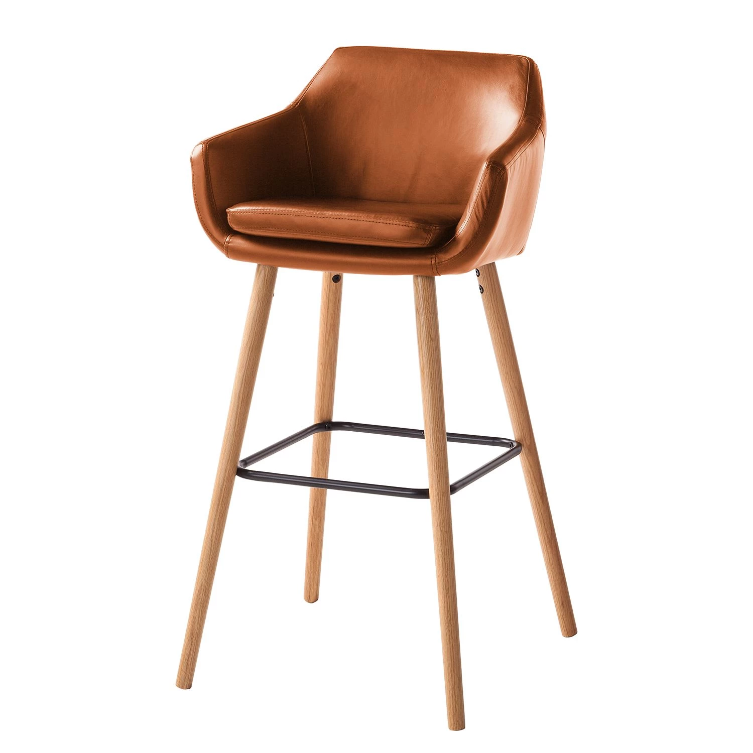Mørteens Chaises de bar Nicholas I - Imitation cuir / Chêne massif - Marron vintage - Lot de 2 3 Mørteens Chaises de bar Nicholas I - Imitation cuir / Chêne massif - Marron vintage - Lot de 2 – Image 3