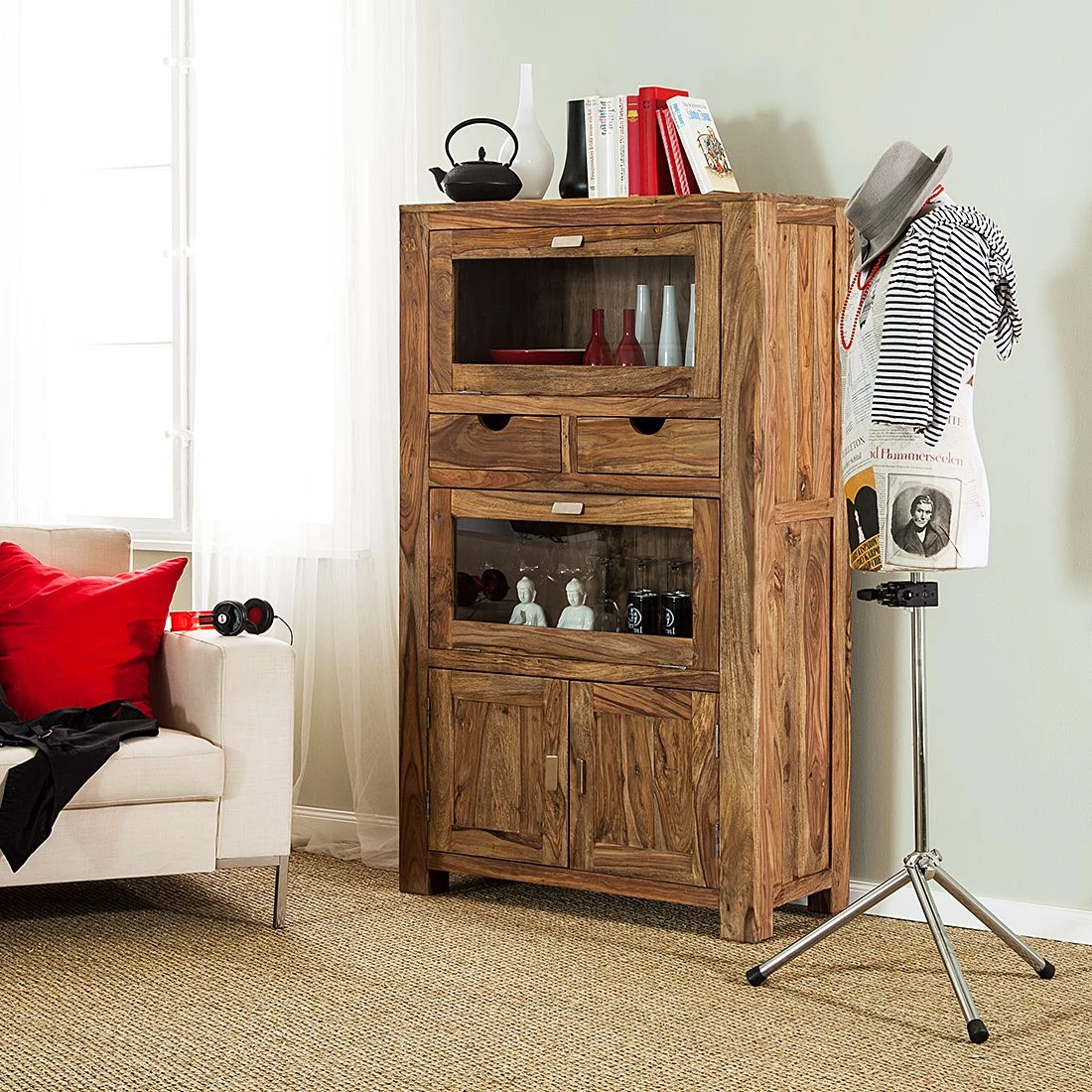 Wolf-Möbel Vaisselier Yoga - Sheesham massif - Naturel 2 Wolf-Möbel Vaisselier Yoga - Sheesham massif - Naturel – Image 2