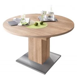 Mooved Table extensible Hoton - Imitation chêne brut de sciage - Diamètre : 120 cm -Meubles de salle à manger Soldes Magasin esstisch hoton mit ausziehfunktion eiche saegerau dekor 4776404
