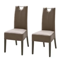 Ars Natura Chaises Lenya (lot de 2) - Cuir synthétique cappuccino / Hêtre marron foncé