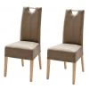 Ars Natura Chaises Lenya (lot de 2) - Imitation cuir cappuccino / Hêtre naturel