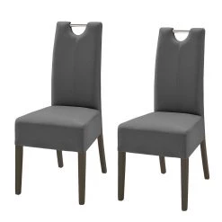 Ars Natura Chaises Lenya (lot de 2) - Cuir synthétique gris / Hêtre marron foncé