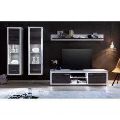 Mooved Vitrine suspendue Piorini I (avec éclair - Imitation pin anthracite / Blanc -Meubles de salle à manger Soldes Magasin haengevitrine maruto i inkl beleuchtung kiefer dunkel dekor weiss 4932964