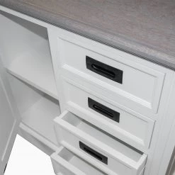Maison Belfort Commode Nasinu V - Partiellement en paulownia massif - Blanc / Gris ancien -Meubles de salle à manger Soldes Magasin kommode braun weiss 4727836