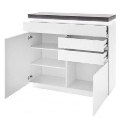 Fredriks Buffet Namona I - Éclairage inclus - Imitation béton / Blanc -Meubles de salle à manger Soldes Magasin kommode namona i inkl beleuchtung weiss anthrazit weiss anthrazit 3666869