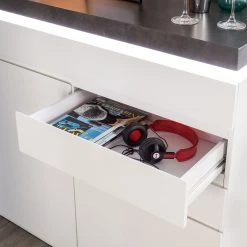 Fredriks Buffet Namona I - Éclairage inclus - Imitation béton / Blanc -Meubles de salle à manger Soldes Magasin kommode namona i inkl beleuchtung weiss anthrazit weiss anthrazit 4040360