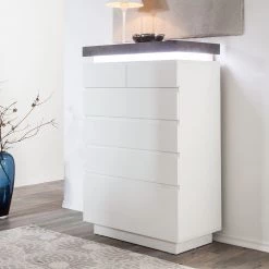 Fredriks Commode Namona II - Éclairage inclus - Imitation béton / Blanc -Meubles de salle à manger Soldes Magasin kommode namona ii inkl beleuchtung weiss anthrazit weiss anthrazit 4040380