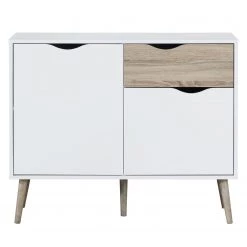 Mørteens Commode Sunndal I - Blanc / Chêne clair -Meubles de salle à manger Soldes Magasin kommode sunndal gummibaum teilmassiv weiss eiche dekor 4753528