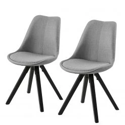 Mørteens Chaises capitonnées Aledas V - Tissu / Hévéa massif - Gris clair / Noir - Lot de 2