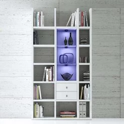 Loftscape Etagère Emporior III - Blanc brillant / Blanc - Avec éclairage -Meubles de salle à manger Soldes Magasin regal emporior iii rgb led beleuchtung hochglanz weiss weiss 3397969