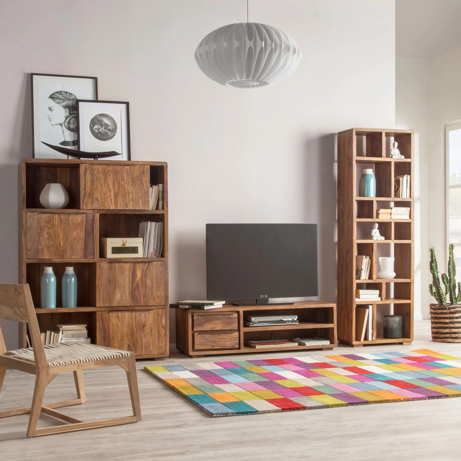 Ars Natura Étagère à portes coulissantes Trangle - Sheesham massif 2 Ars Natura Étagère à portes coulissantes Trangle - Sheesham massif – Image 2