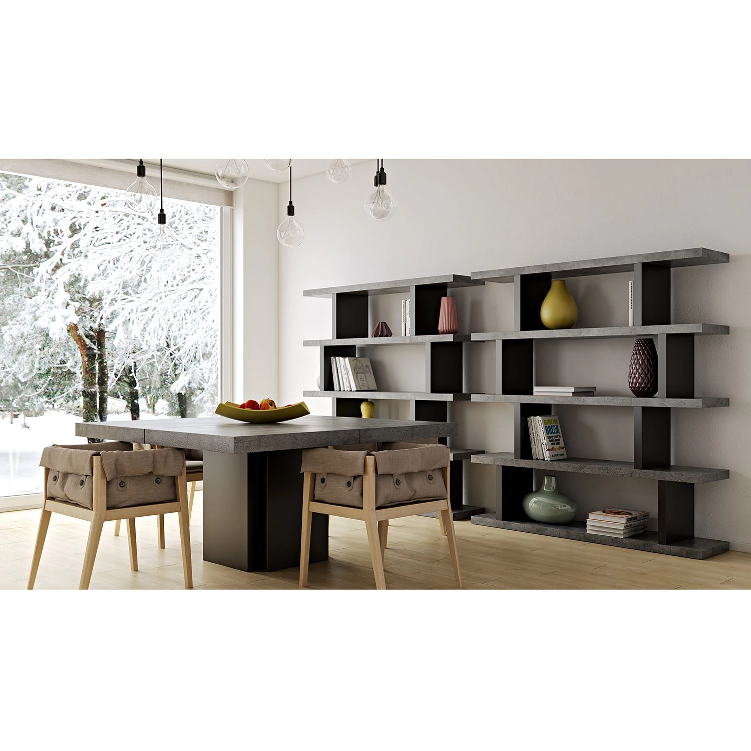 Temahome Table Detroit II - Imitation béton / Noir mat 3 Temahome Table Detroit II - Imitation béton / Noir mat – Image 3