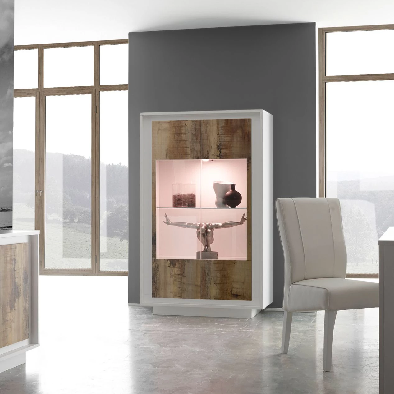 LC Spa Vitrine Forenza - Marron clair / Blanc 2 LC Spa Vitrine Forenza - Marron clair / Blanc – Image 2